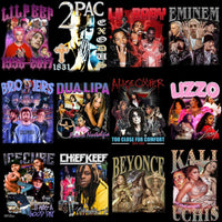 Lade Bild in die Galerieansicht, Print-ready artist designs for DTF/DTG, embroidery, and tumbler wraps featuring 2Pac, Beyoncé, Eminem, and more.
