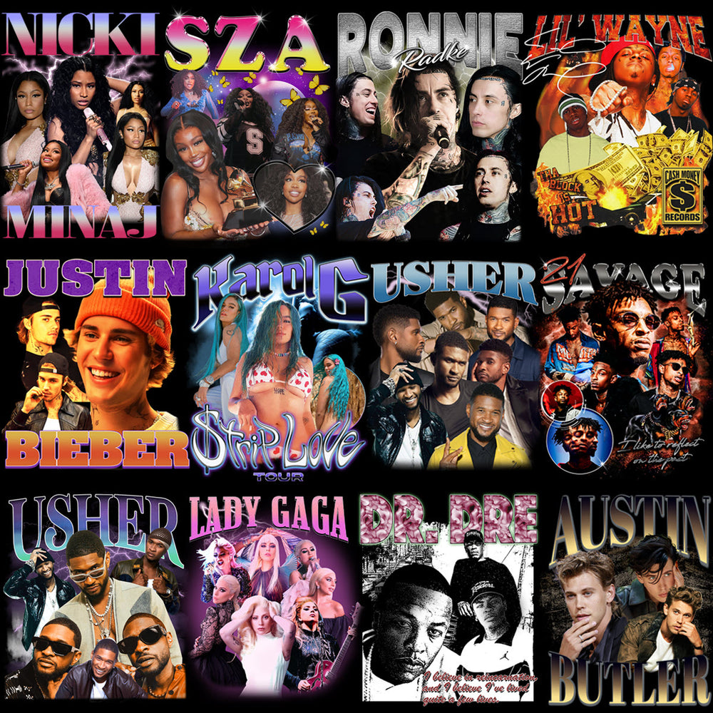 49 Music Pop Rap Stars Bootleg Artists Mixed Designs Bundle PNG