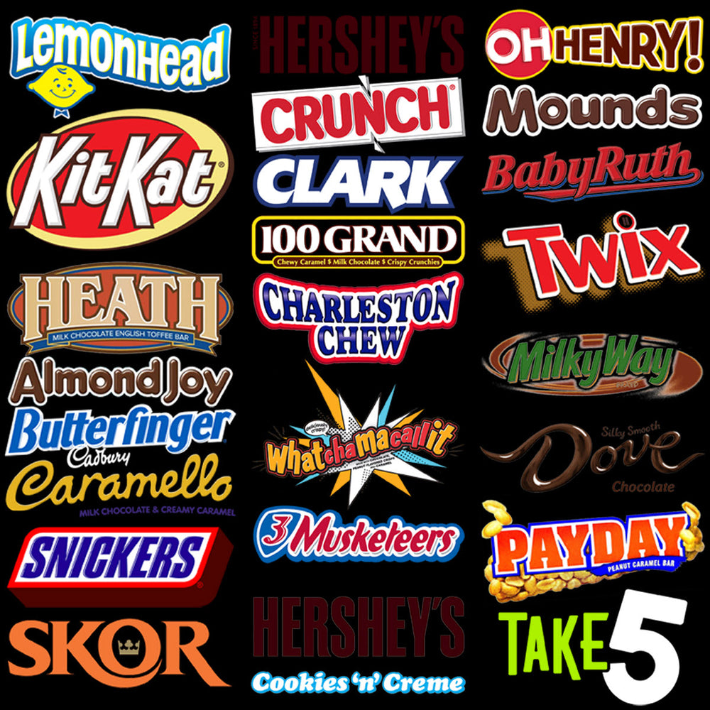 70 Snack Candy Chocolate Brands Logos Designs Bundle PNG