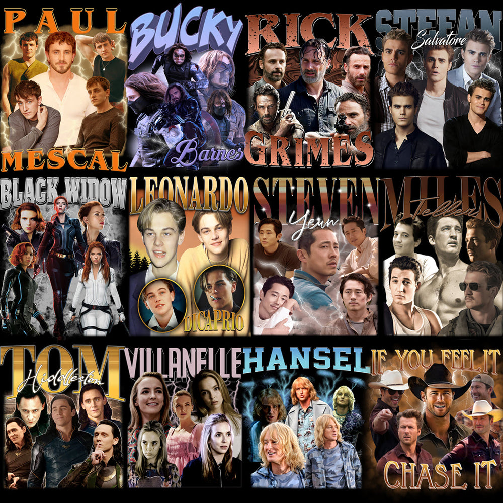 60 Celebrity TV Series Movies Artists Bootleg Designs Bundle PNG