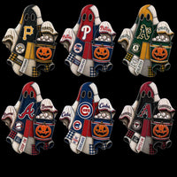 Load image into Gallery viewer, Baseball team ghosts with pumpkin buckets, perfect for Halloween designs and print-ready bundles.
