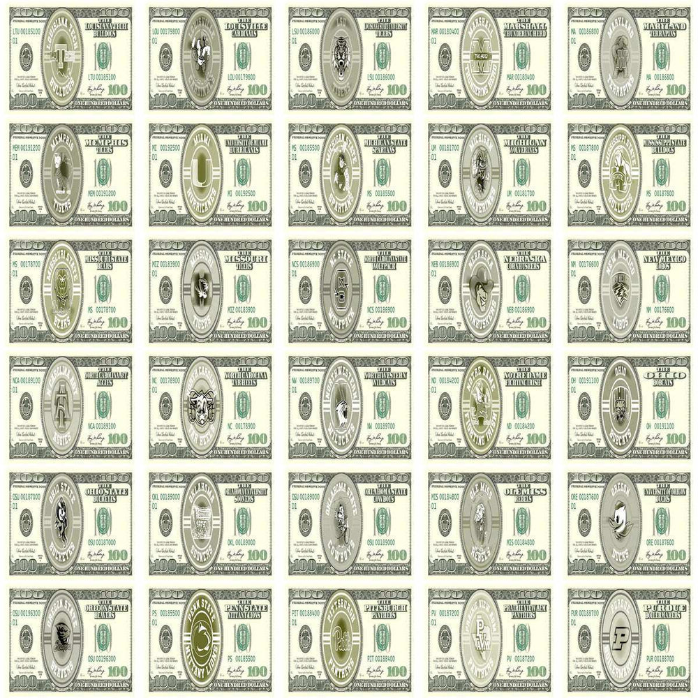 125 NCAA College Sports 100 Dollar Bill Tumbler Wrap Bundle JPG