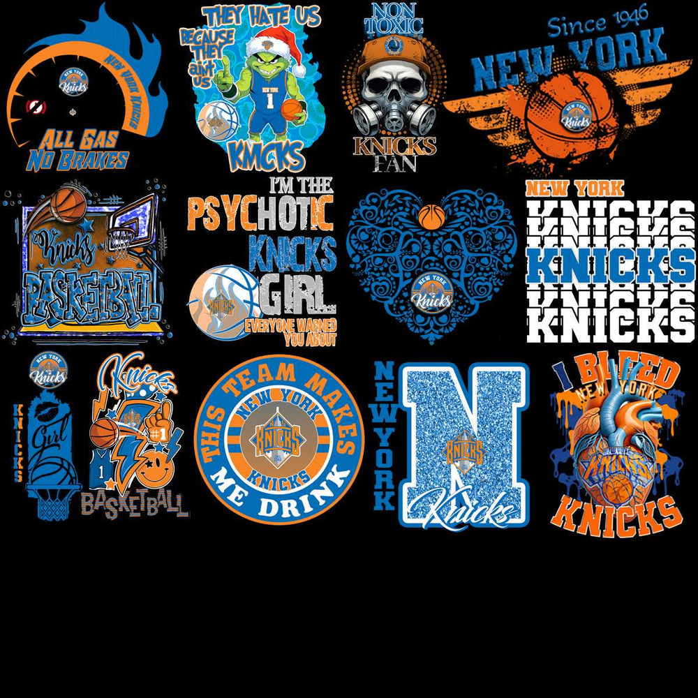 New York Knicks basketball designs for DTF, DTG, embroidery. Print-ready PNG, SVG, PES. Instant download.