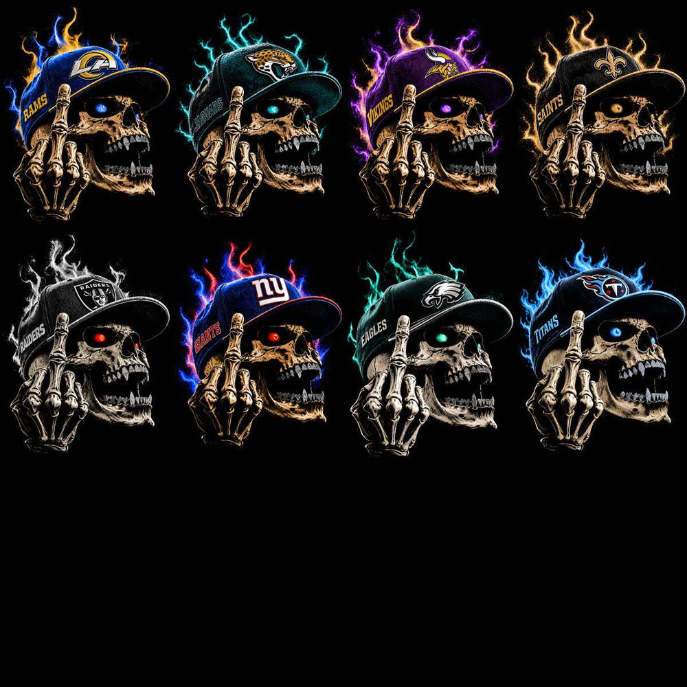 32 Skull Cap Football Teams Middle Finger Black Knockout Designs Bundle PNG