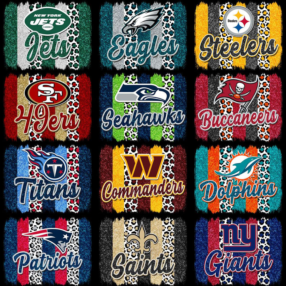 32 Glitter Football Teams Brush Stroke Designs Bundle PNG