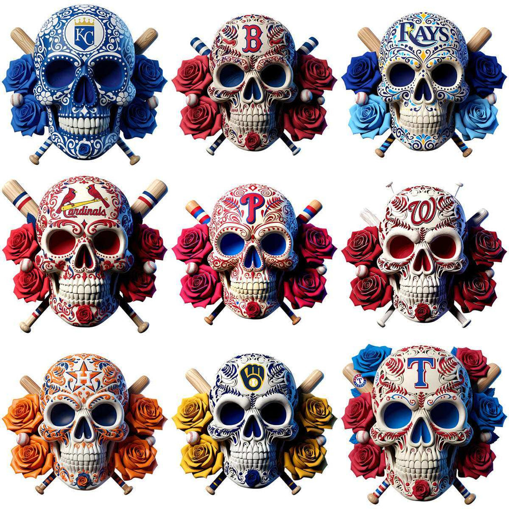 30 Baseball Teams Floral Days of the Deads Skull Designs Bundle PNG