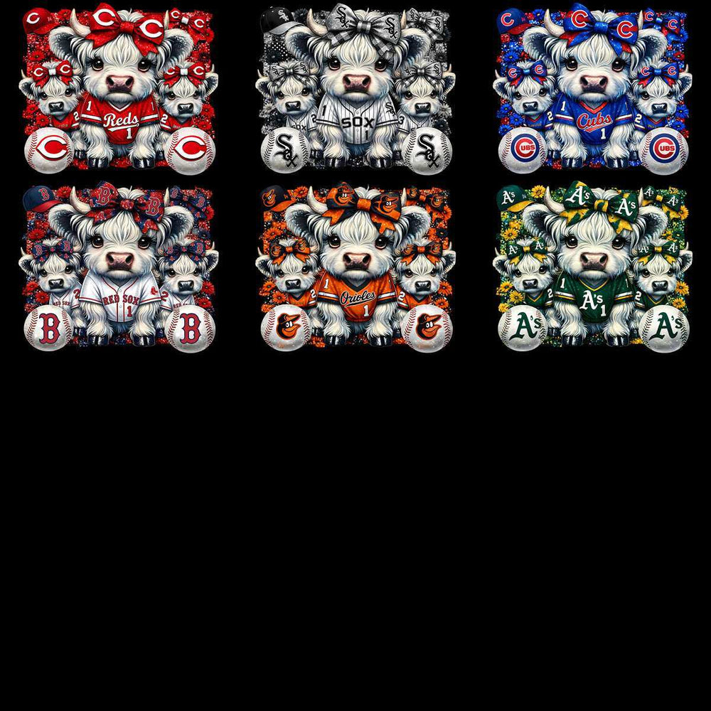30 Highland Cow Baseball Teams Logo Bow Designs Bundle PNG