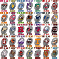 Load image into Gallery viewer, College team logos with fingerprint designs, featuring 'It's in My Blood' text for DTF/DTG and embroidery use.
