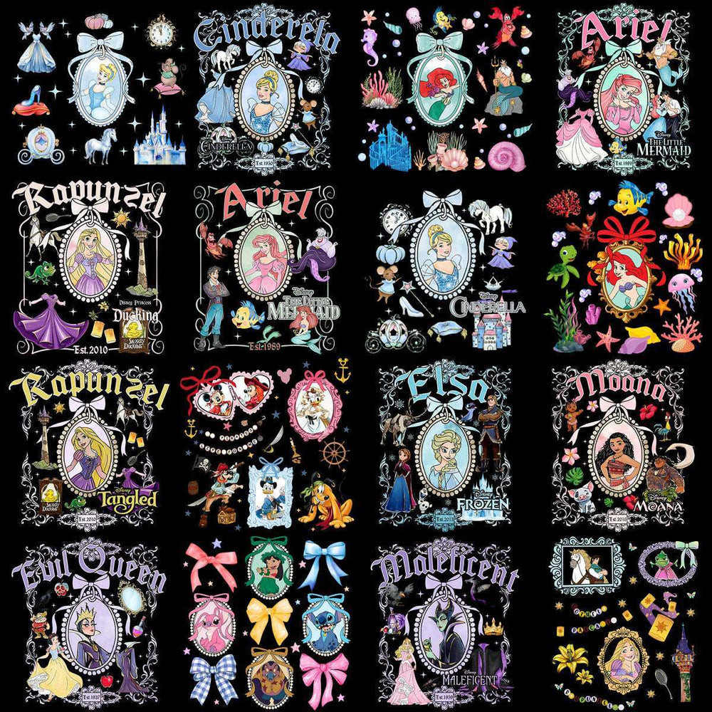 58 Cartoon Princess Bow Mirror & Cartoons Designs Bundle PNG