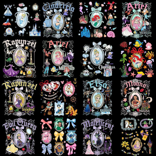 58 Cartoon Princess Bow Mirror & Cartoons Designs Bundle PNG