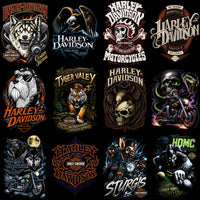Cargar imagen en el visor de la galería, Harley-Davidson themed designs with wolves, eagles, skulls, tigers, and bikers for DTF, DTG, embroidery, and tumbler wraps
