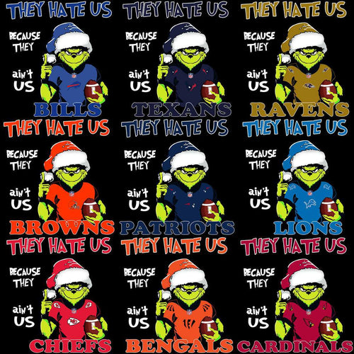 32 Grinch Christmas They Hate Us Football Teams Designs Bundle PNG