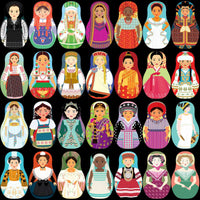 Load image into Gallery viewer, 120 Matryoshka Babushka Dolls World Costumes Designs Bundle PNG
