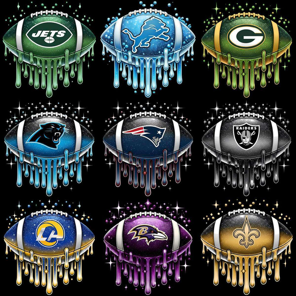 32 Football Teams Dripping Ball Glitter Designs Bundle PNG