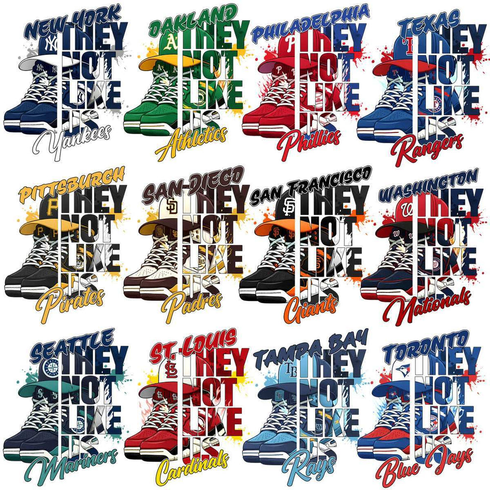 30 Baseball Teams They Not Like Us Sneakers Designs Bundle PNG