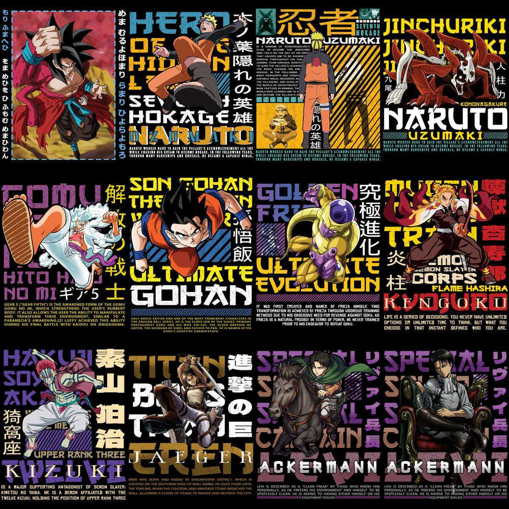 40 Anime Characters Mixed Streetwear Designs Bundle PNG