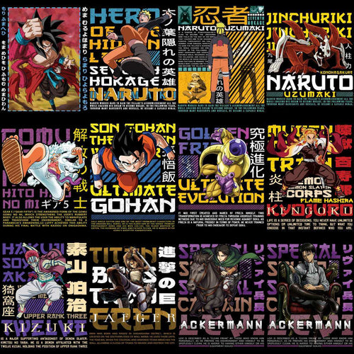 40 Anime Characters Mixed Streetwear Designs Bundle PNG