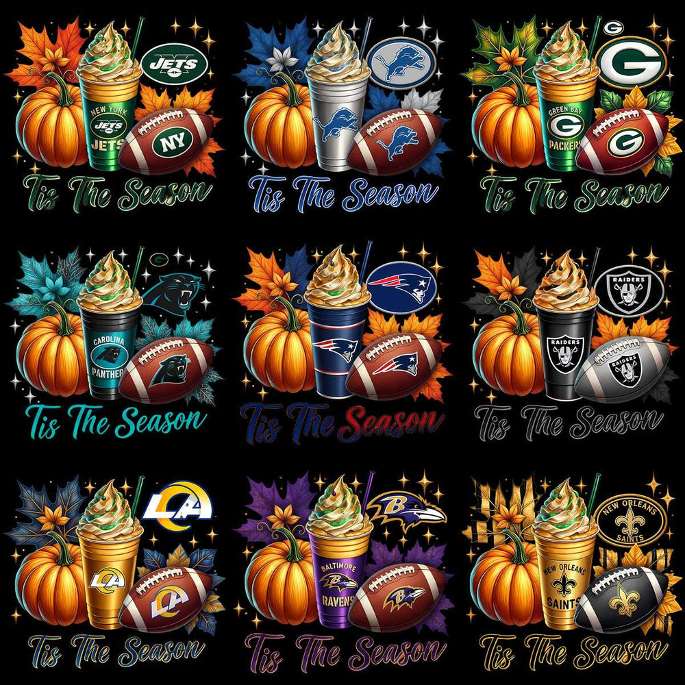 32 Fall Football Teams Autumn Tis The Season Drinks Designs Bundle PNG