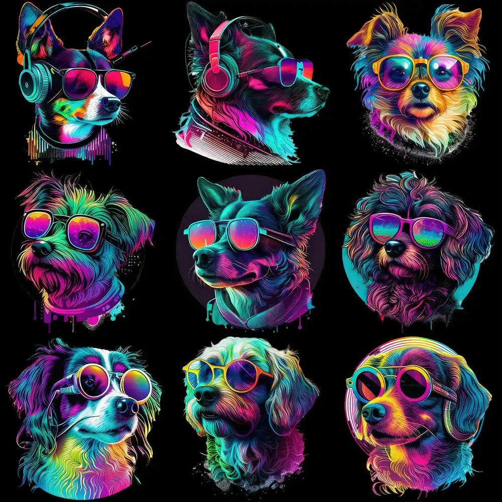 25 Neon Dogs Animals Designs Bundle PNG