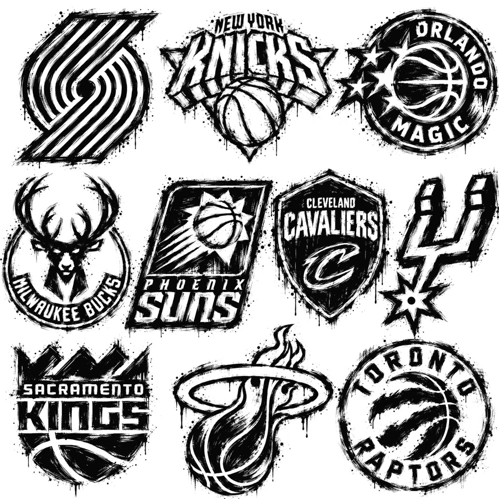 30 Ink Brush Splatter Paint Basketball Teams Logos Designs Bundle PNG