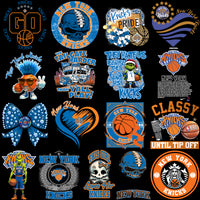 Load image into Gallery viewer, New York Knicks fan designs bundle with skulls, Grinch, bows, and team logos for DTG, DTF, embroidery
