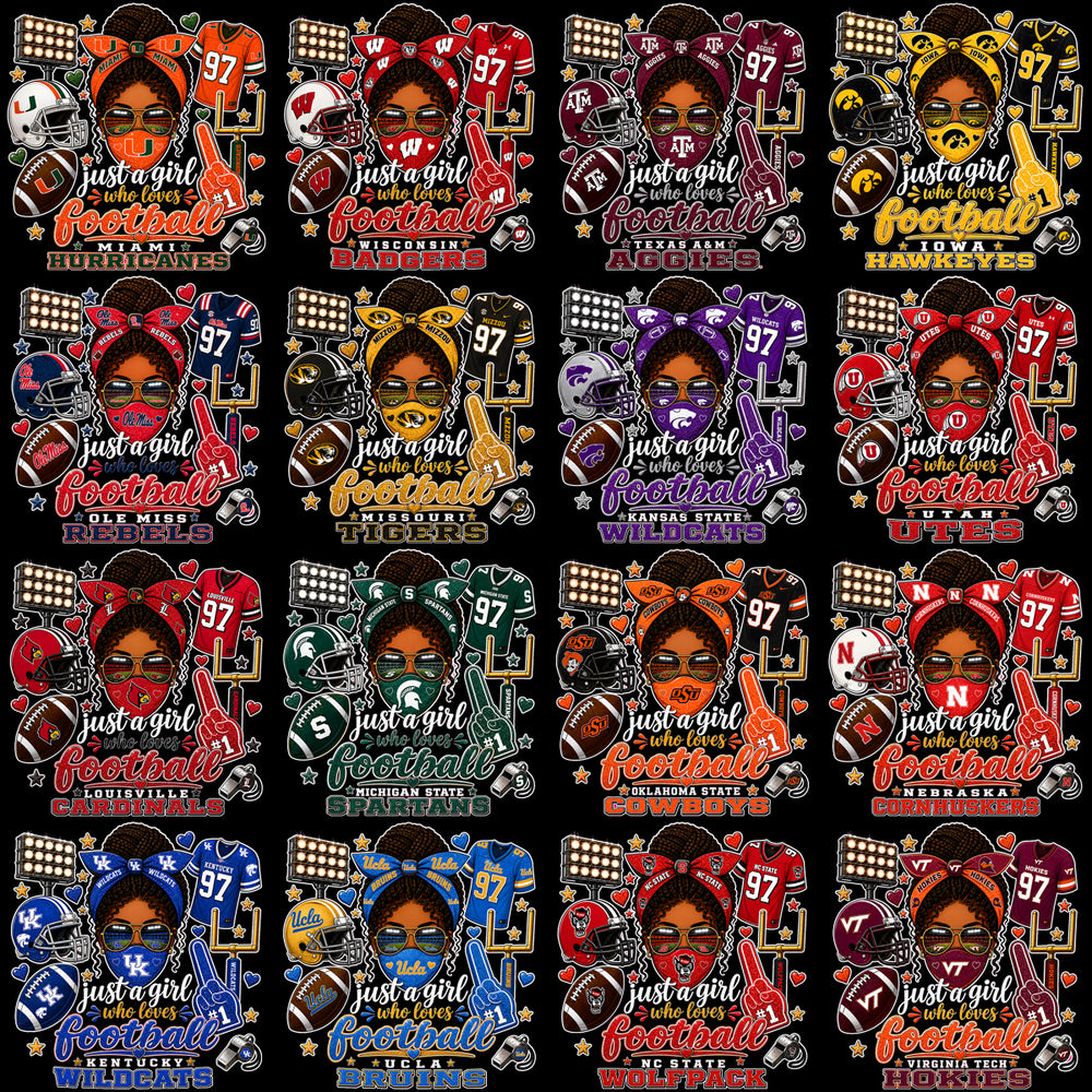 70 College Just A Girl Who Loves Football NCAA Teams Designs Bundle PNG