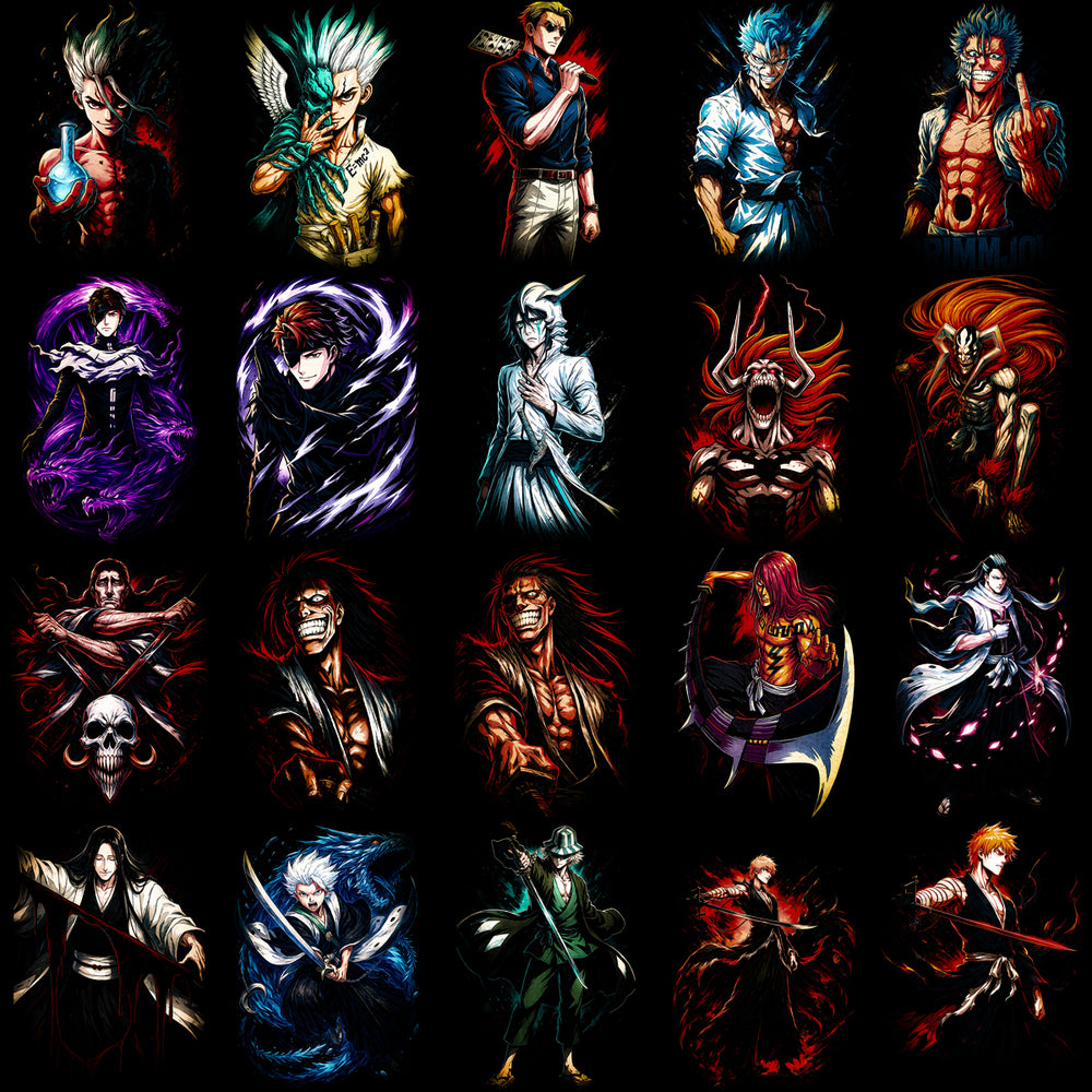 125 Anime Heroes Colorful Manga Halftone Designs Bundle PNG