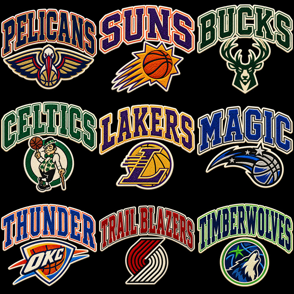 30 Basketball Faux Embroidery Teams Logo Chenille Patch Designs Bundle PNG