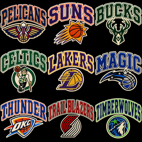 30 Basketball Faux Embroidery Teams Logo Chenille Patch Designs Bundle PNG