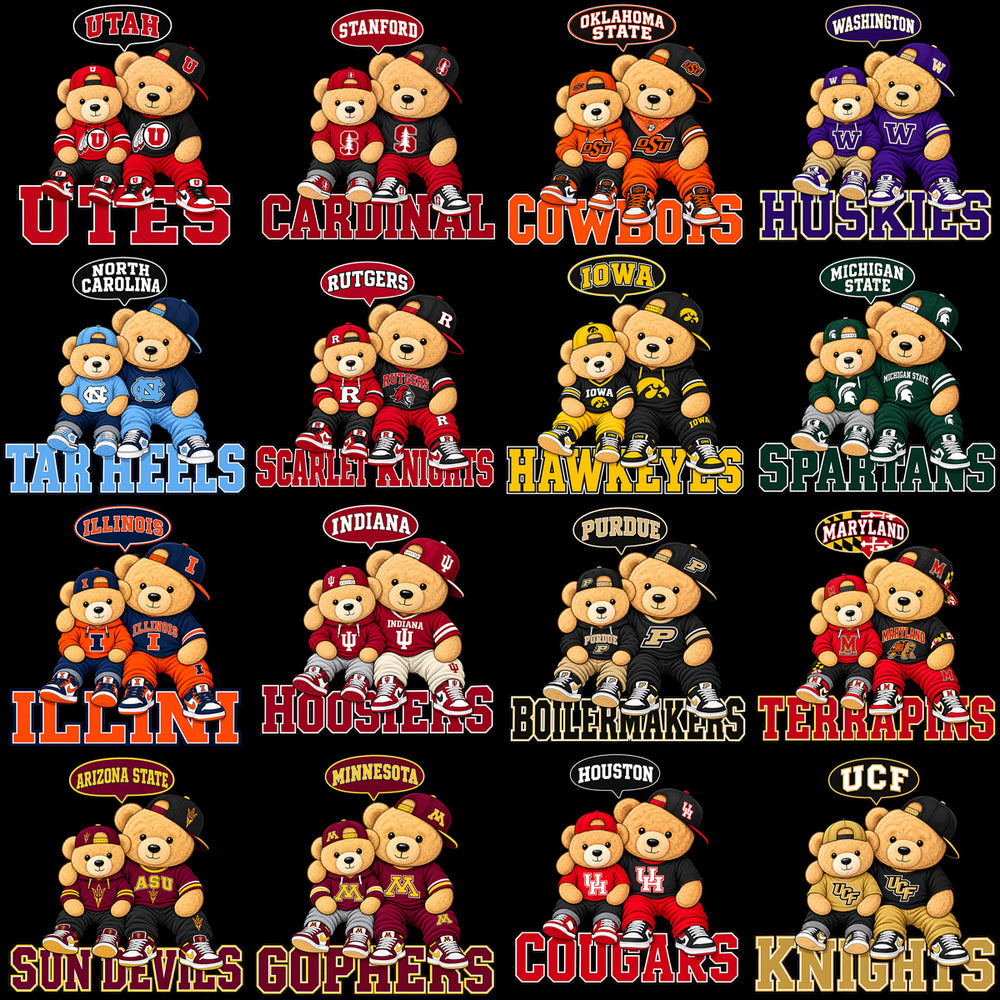 65 College Football NCAA Teams Teddy Bear Dad & Son Designs Bundle PNG