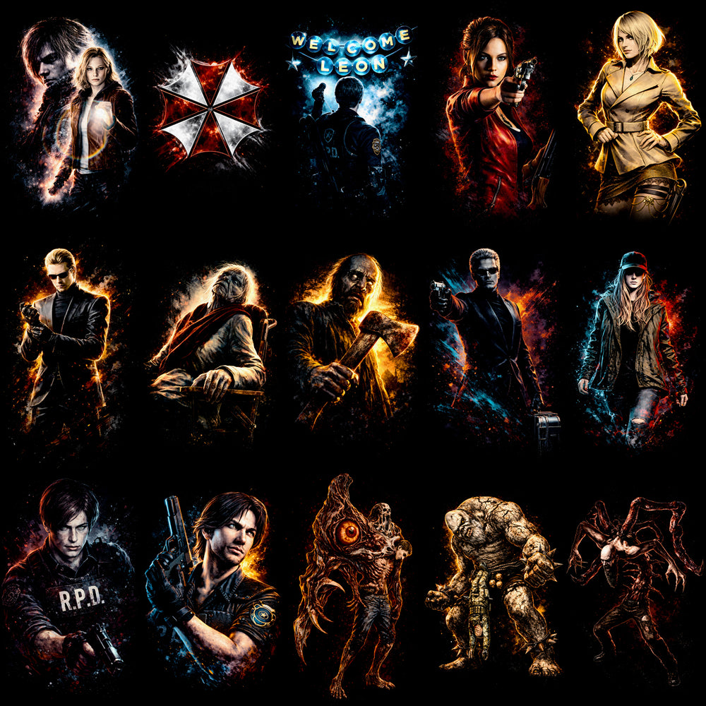 110 Resident Evil Gaming Streetwear Halftone Designs Bundle PNG