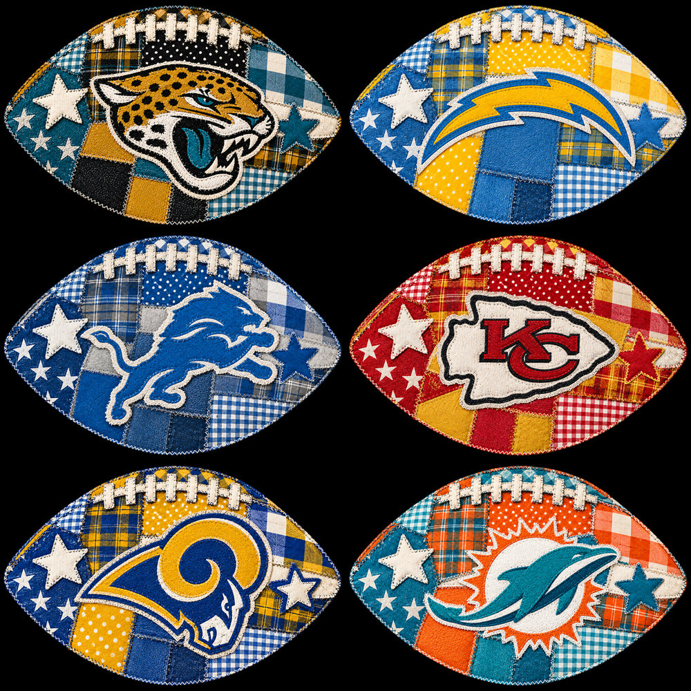 32 Football Teams Logo Rustic Patchwork Pattern Designs Bundle PNG