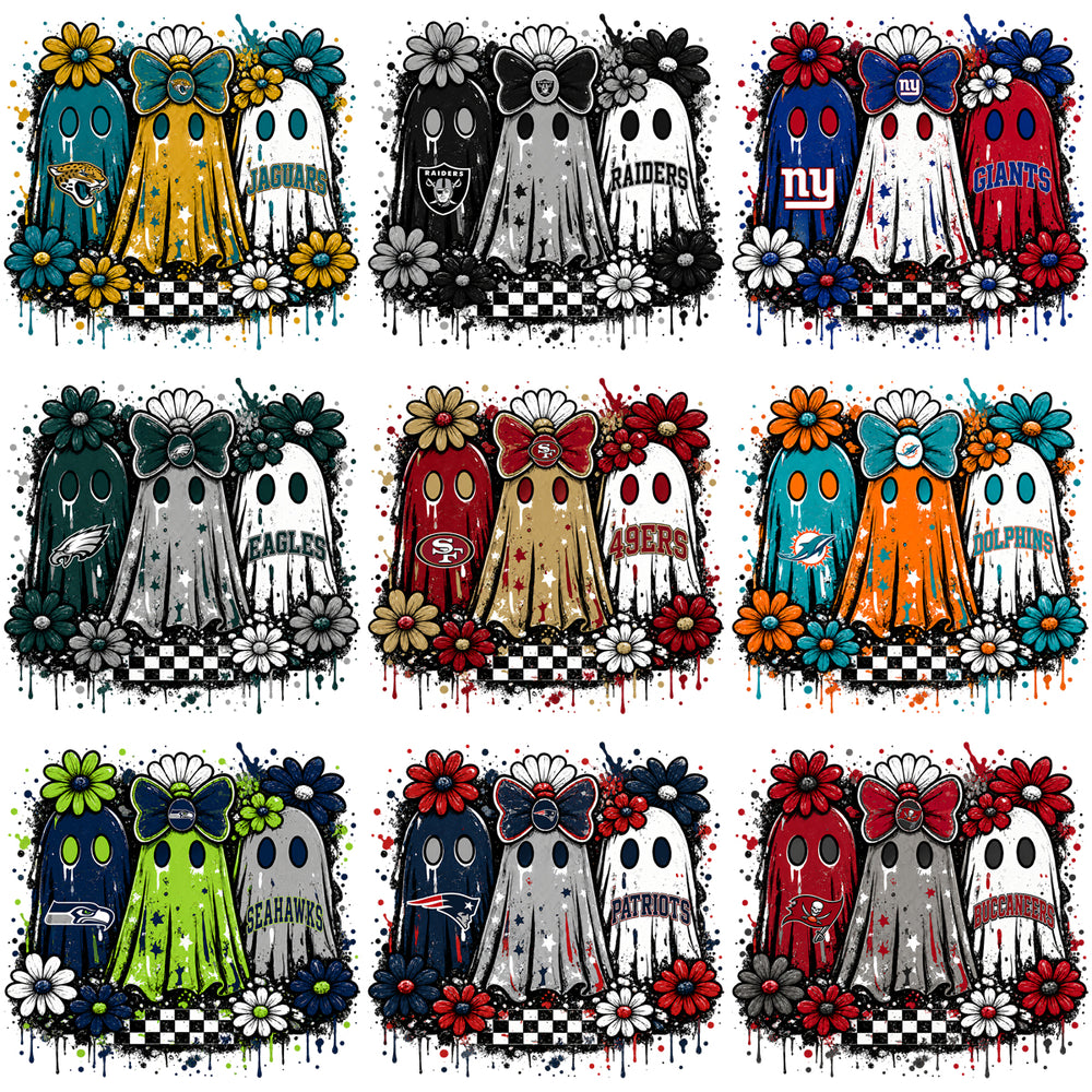 32 Cute Ghosts Football Teams Colors Halloween Designs Bundle PNG