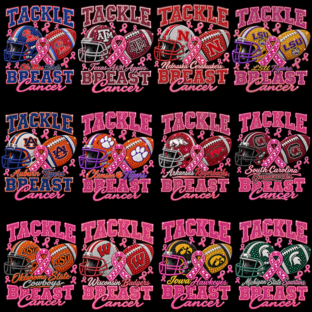 65 College Football NCAA Teams Tackle Breast Cancer Awareness Designs Bundle PNG