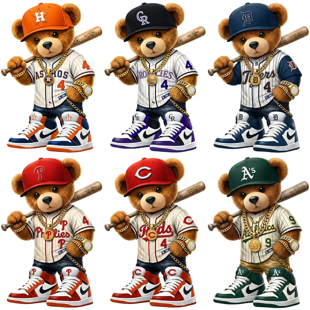 30 Teddy Bear Swag Baseball Teams Logo Designs Bundle PNG