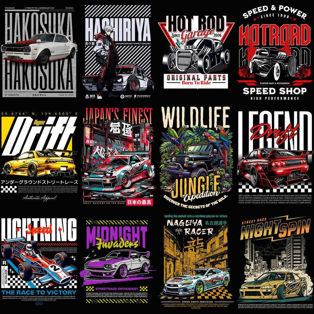 48 Cars Streetwear Designs Bundle PNG