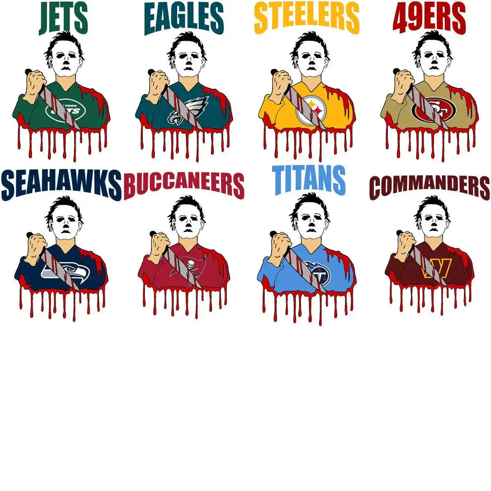 32 Michael Myers Movie Horror Football Designs Bundle PNG
