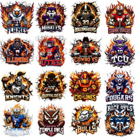 Load image into Gallery viewer, 130 College Football NCAA Teams Mascots on Fire Designs Bundle PNG
