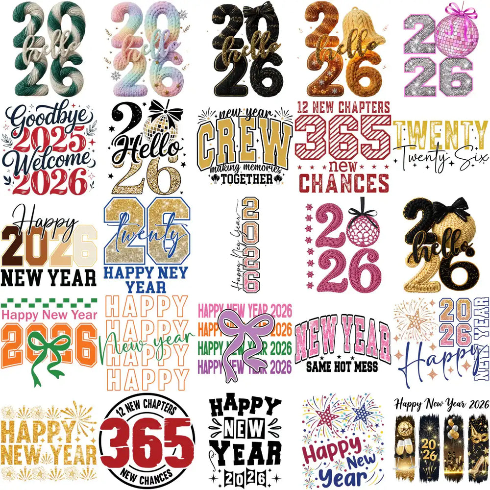 60 Happy New Year 2026 Designs Bundle PNG