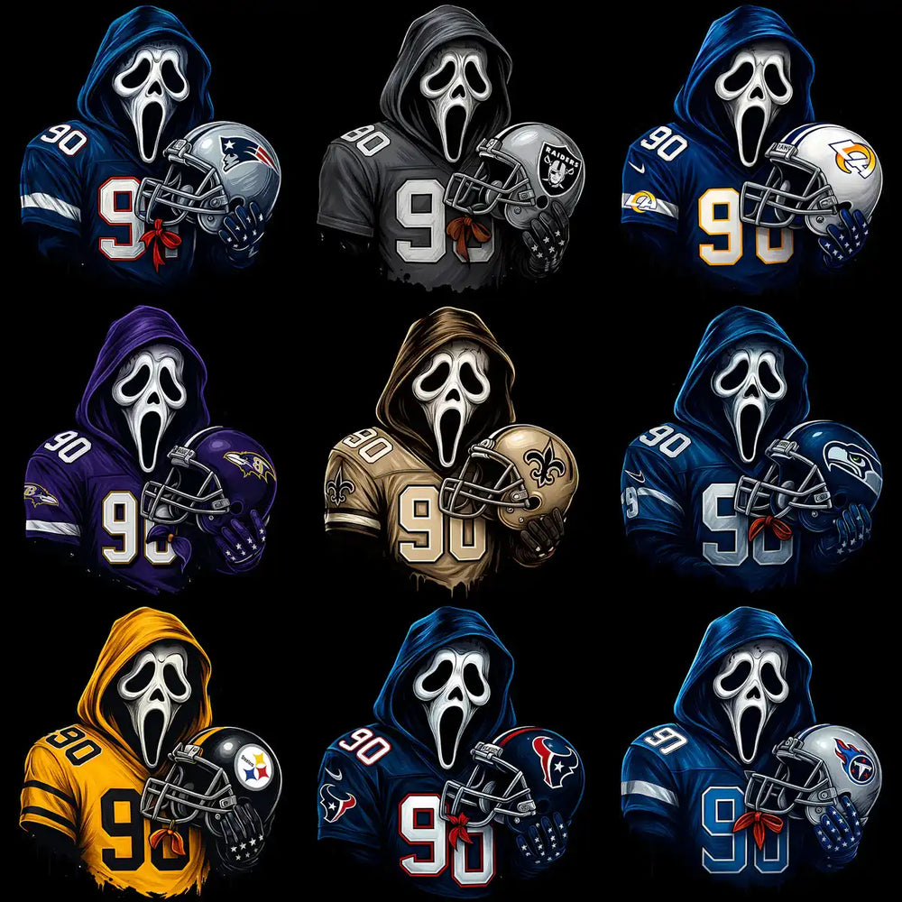 32 Football Logo Teams Ghostface Horror Designs Bundle PNG