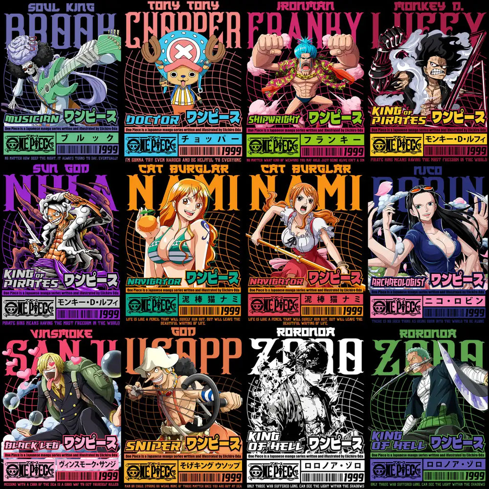 33 Anime One Piece Heroes Streetwear Designs Bundle PNG