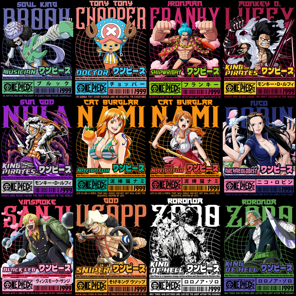 33 Anime One Piece Heroes Streetwear Designs Bundle PNG