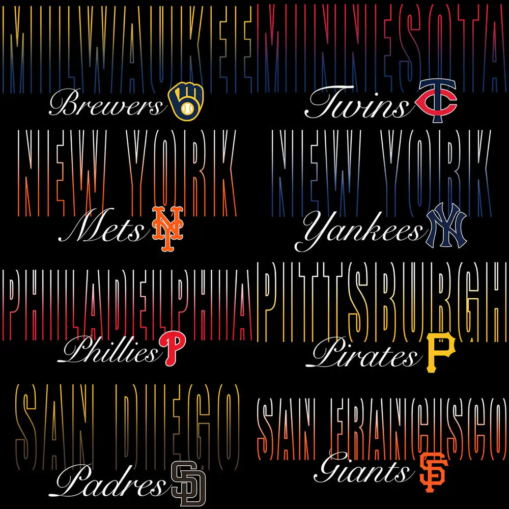 30 Baseball Teams Name Typography Gradient Logo Designs Bundle PNG