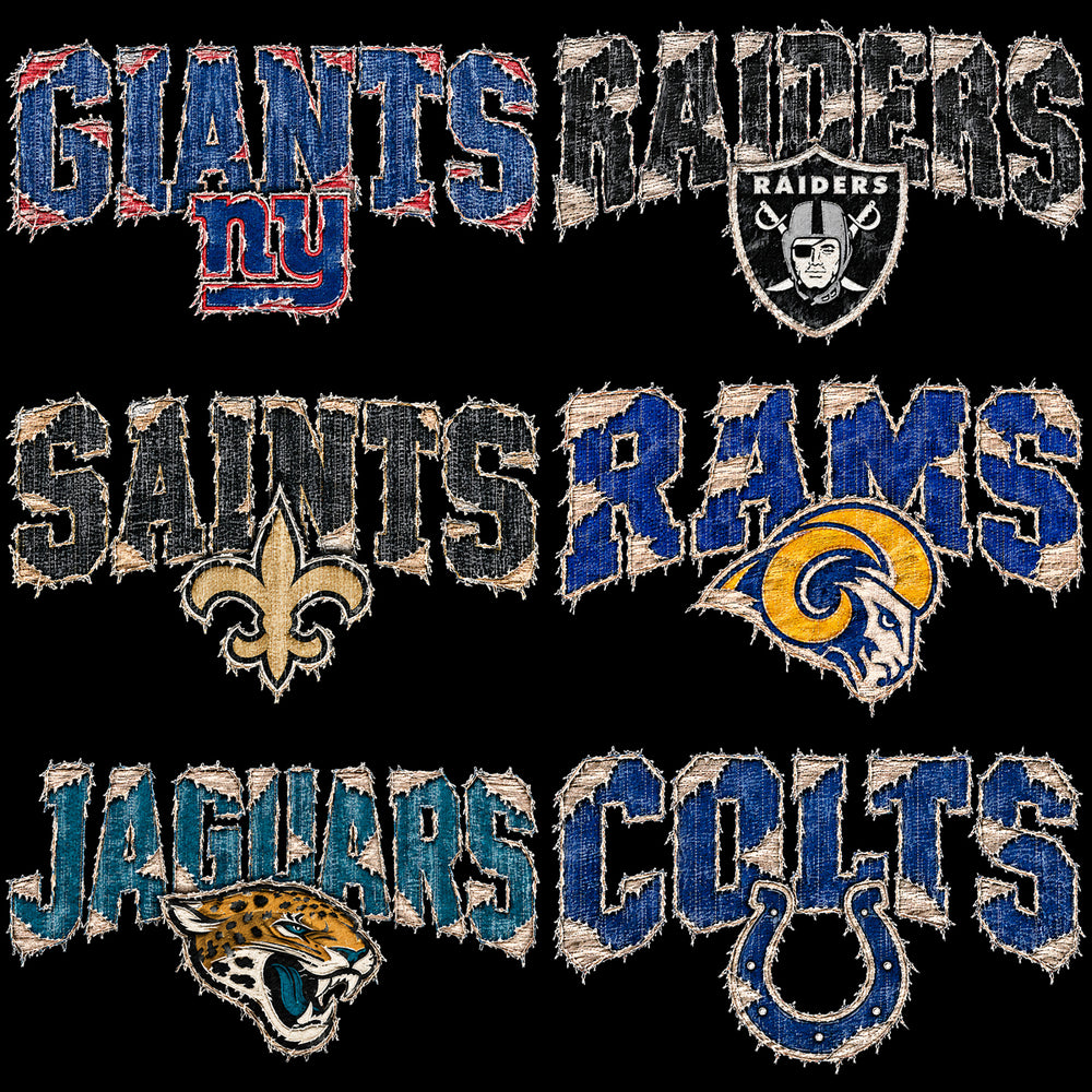 32 Distressed Denim Texture Football Teams Designs Bundle PNG
