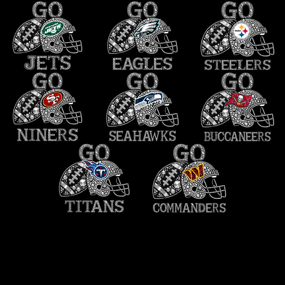 32 Go Football Teams Glam Helmet Rhinestone Designs Bundle PNG