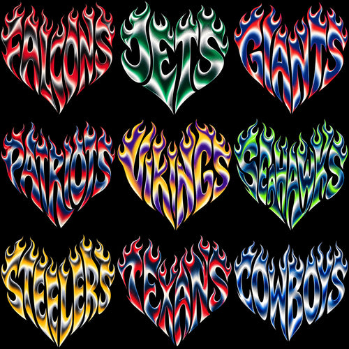 32 Flame Burning Heart For Football Teams Designs Bundle PNG