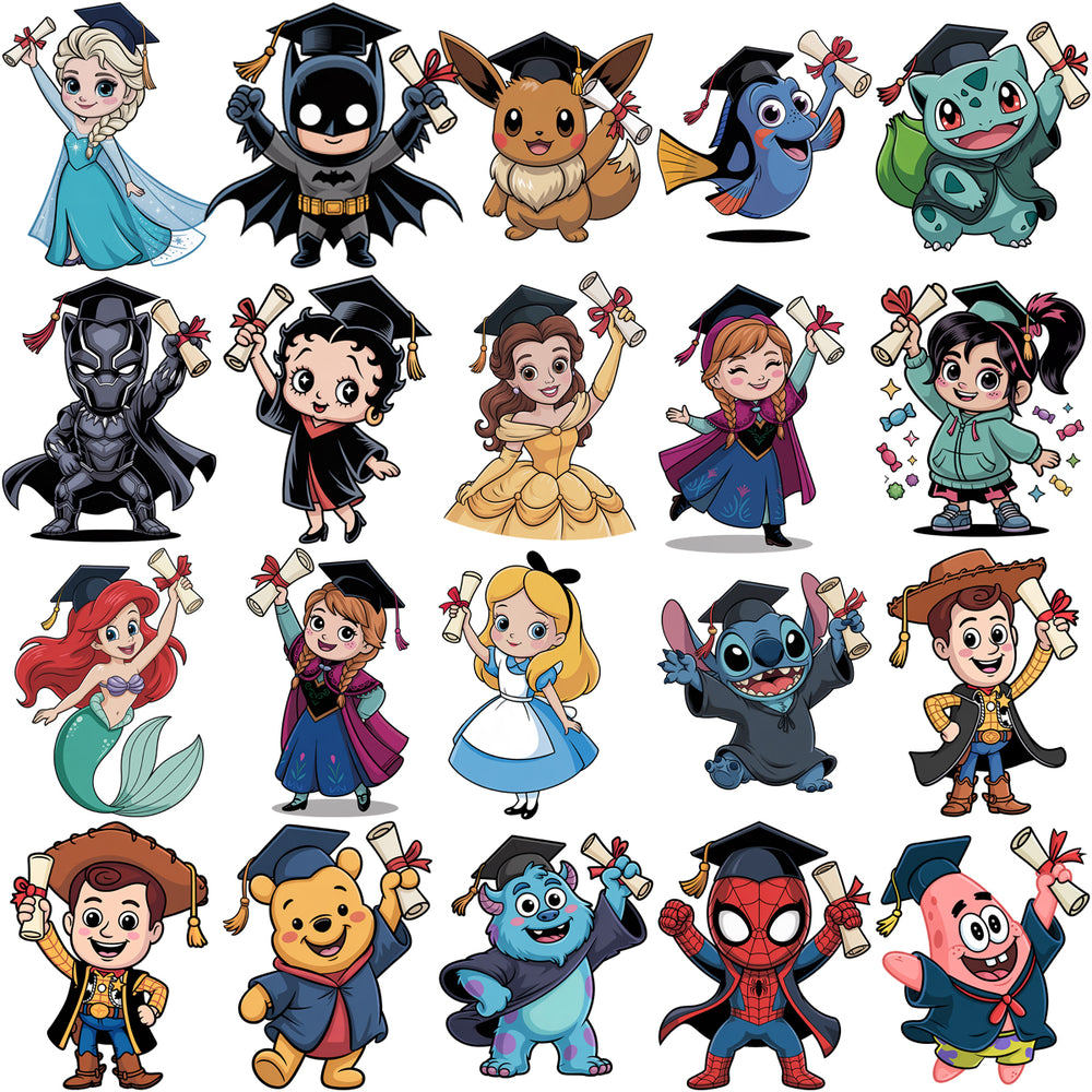 80 Pop Culture Cartoons Graduation Designs Bundle PNG