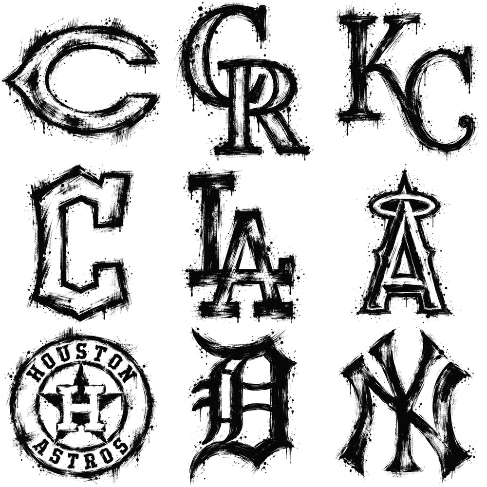 30 Ink Brush Splatter Paint Baseball Teams Logos Designs Bundle PNG