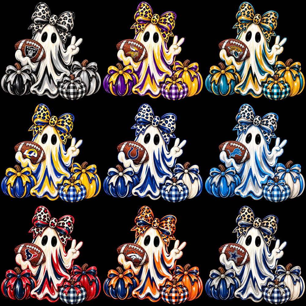 32 Football Teams Ghost Pumpkin Coquette Bow Designs Bundle PNG