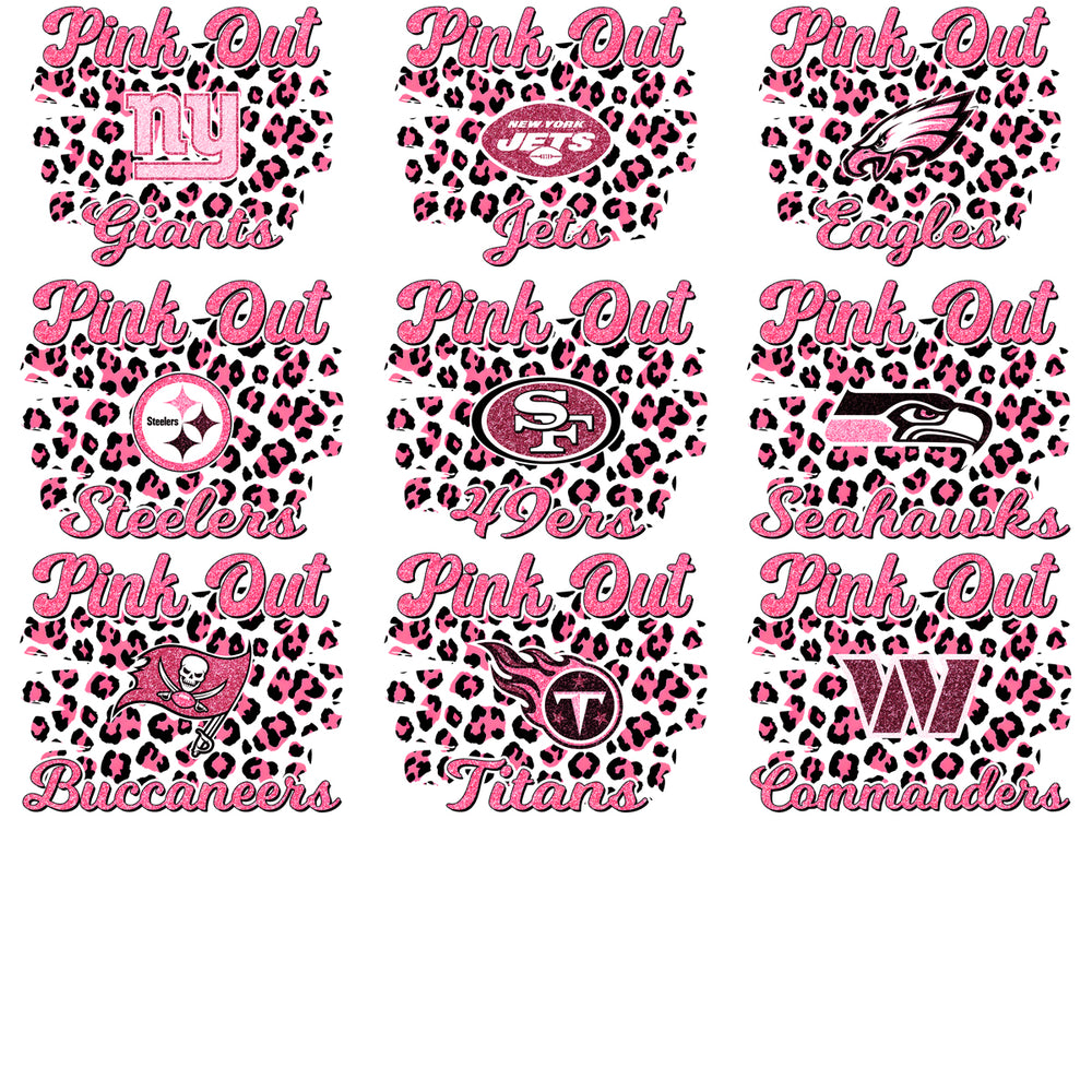 32 Breast Cancer Football Teams Pink Out Leopard Designs Bundle PNG